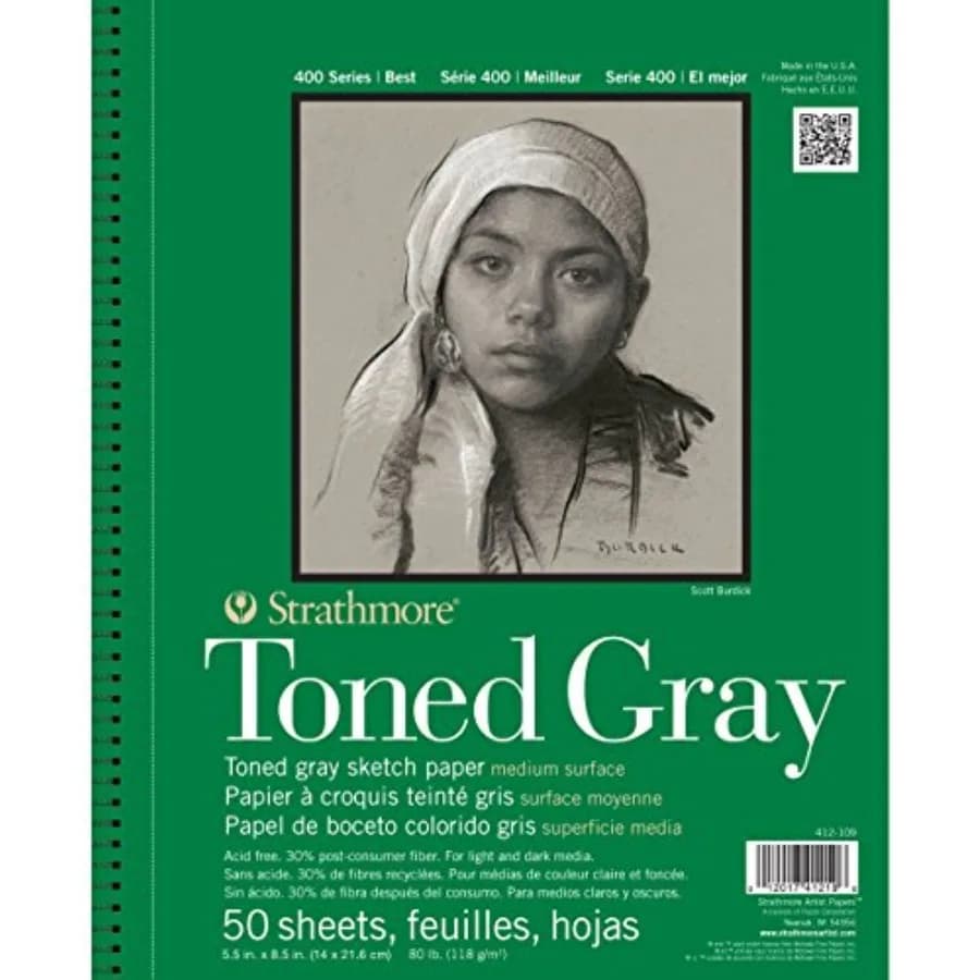 400 Series Sketch Pad, Toned Gray, inch, 50 Sheets - Artist Sketchbook for Drawing, Illustration, Art Class Students