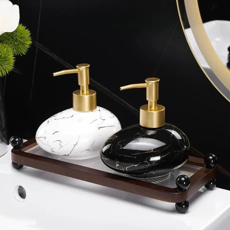 Pebble-shaped Ceramic Lotion Bottle with Gold-plated Marble Pattern Pump Soap Dispenser Shampoo Refill Bottle Bathroom Accessory
