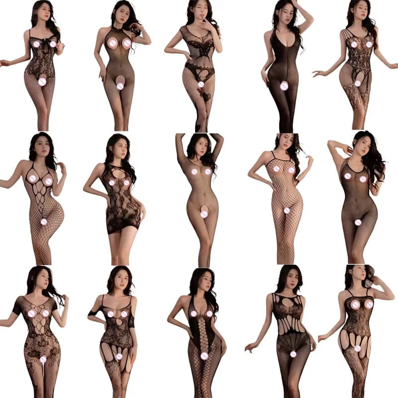 Women Sexy Lingerie Crotchless Porn Fishnet Mesh Erotic Bodysuit Female Stretch Open Crotch Porn Teddy Hollow Out Bodystockings