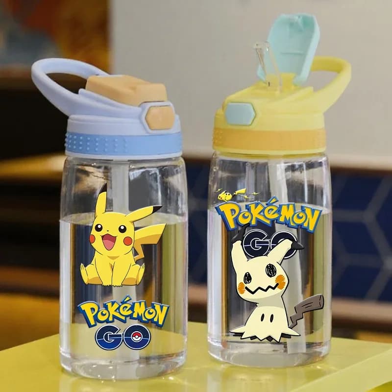 New Pokemons Kids Water Sippy Cup Kids Bottles with Straw and Handle Portable Drinking Bottle Pikachu Mimikyu Cup Children Gift