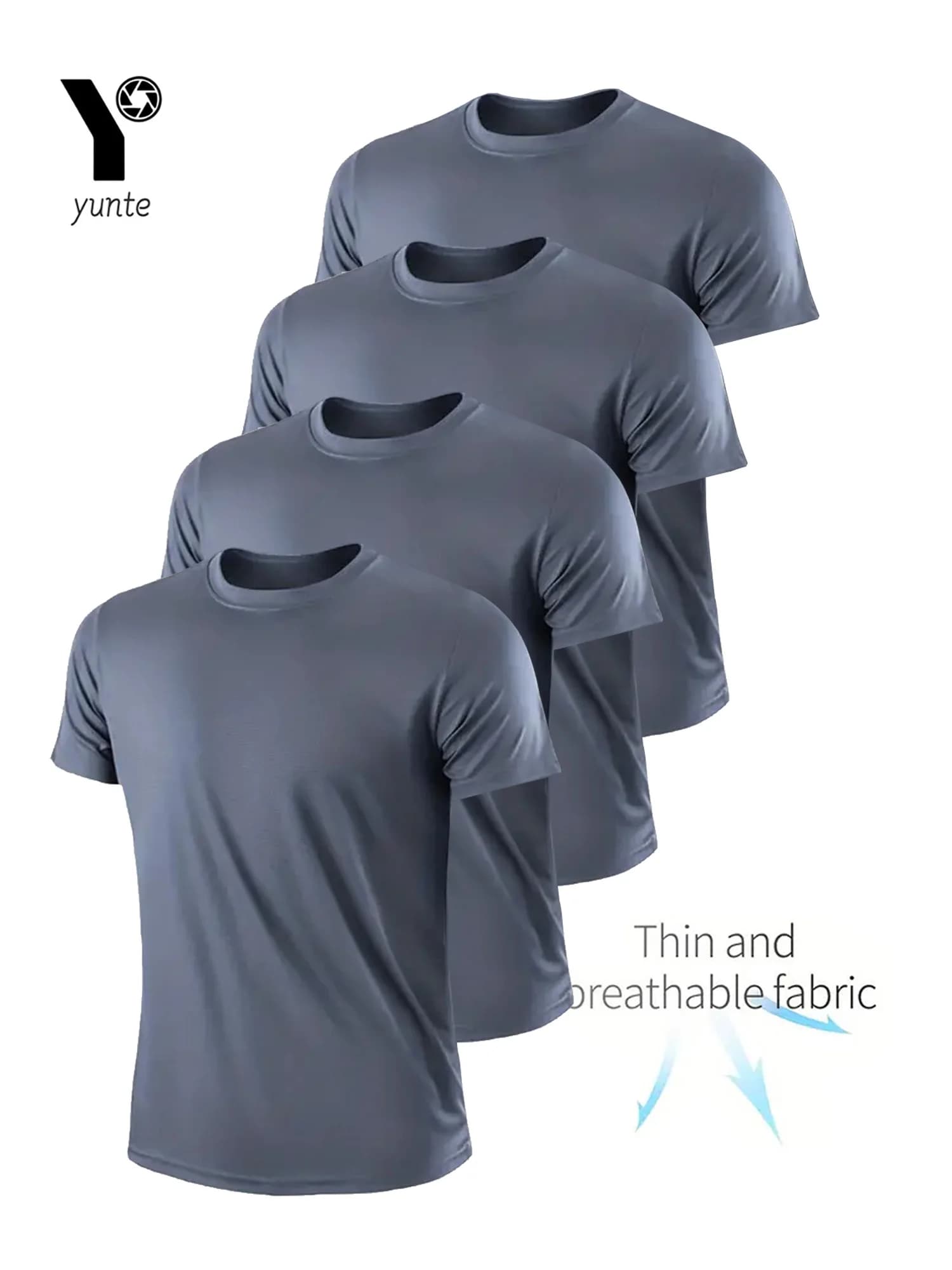 T-Shirt girocollo 4 pezzi grigio ultraleggero da uomo Quick Dry traspirante per palestra Fitness e Running Light Plaid Quick Dry Short S