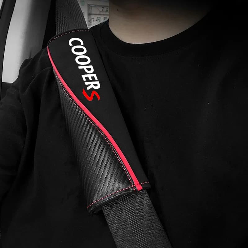 2 leather parts for car seat belt, shoulder protection, for MINI COOPER WORKS S Logo R50 R52 R56 R57 R58 R60 accessories