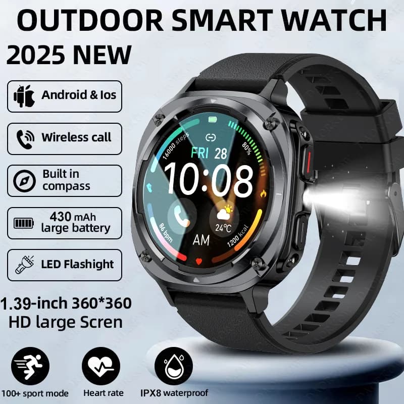 DAORKOW2025 nuovo smartwatch da uomo, impermeabile IPX8, illuminazione a LED, chiamata Bluetooth, frequenza cardiaca, monitoraggio del sonno, smartwatch sportivo
