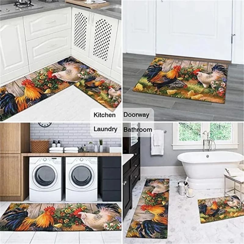 Tappeto da cucina con motivo girasole e gallo, decorazione per corridoio, balcone, tappeto passatoia, tappeto per soggiorno, tappeto da cucina stile rustico con polli