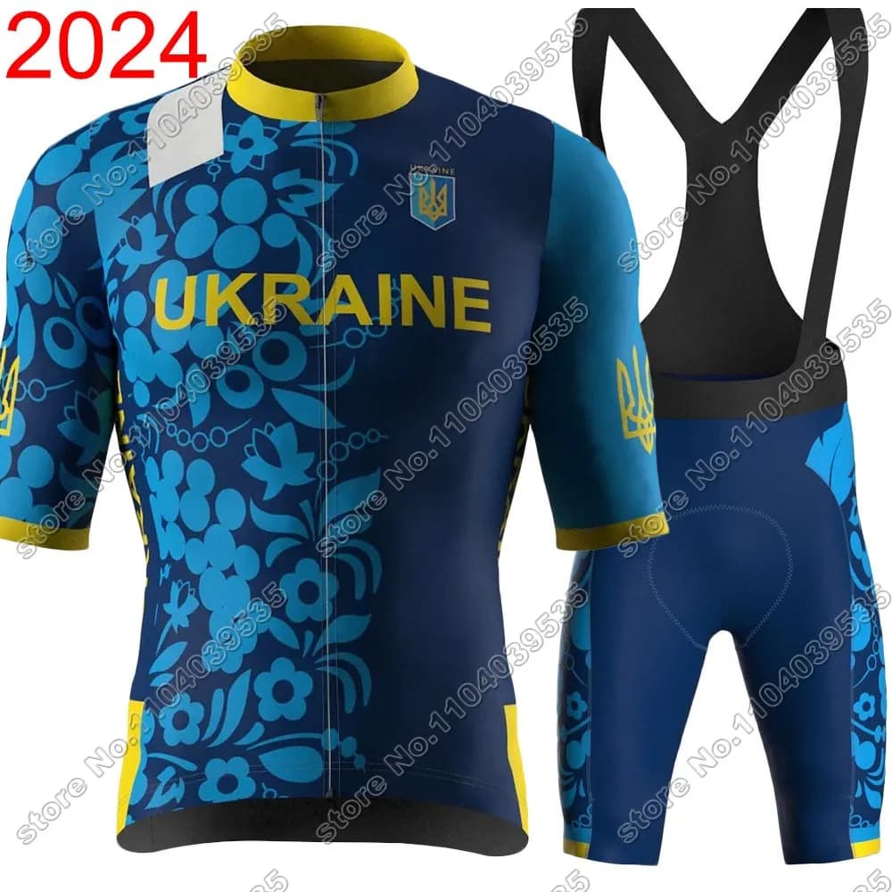 2024 Ukrainian Cycling Knit Set National Team Blue Clothing Short Bike Shirts Road Bike Jumpsuit Shorts with MTB Wear Maillot