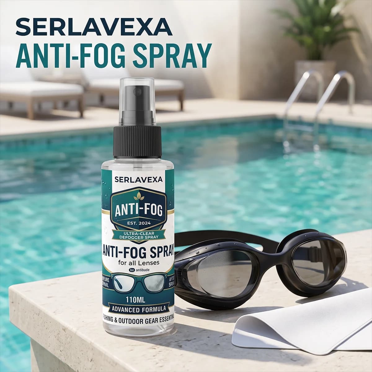 Long-Lasting Anti-Fog Spray for Swim Goggles & Dive Masks | Clear Vision Lens Cleaner for Water Sports Swimmers