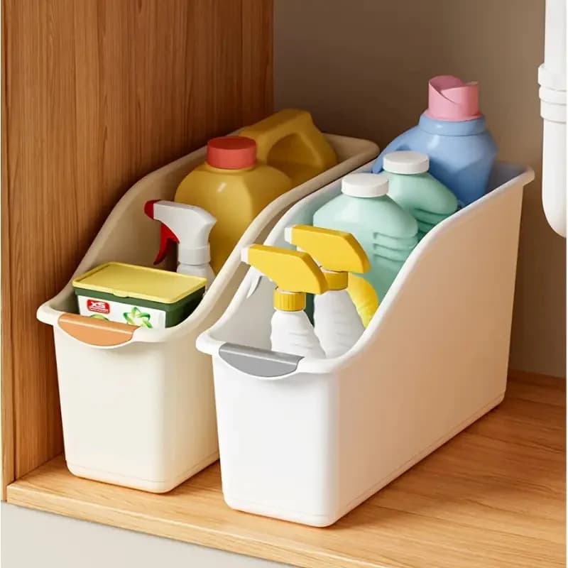 Plastic Curve Container Set - Multipurpose Boxes for Home Organization for Cleaning Products and Essential for Home