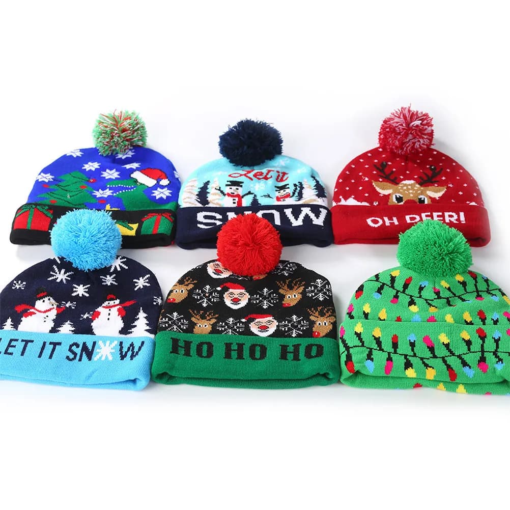 LED Christmas Dinosaur Light Headgear Glowing Cap Christmas Lighting Cap Kids Yarn Knitted Beanie Festive Party Accessories