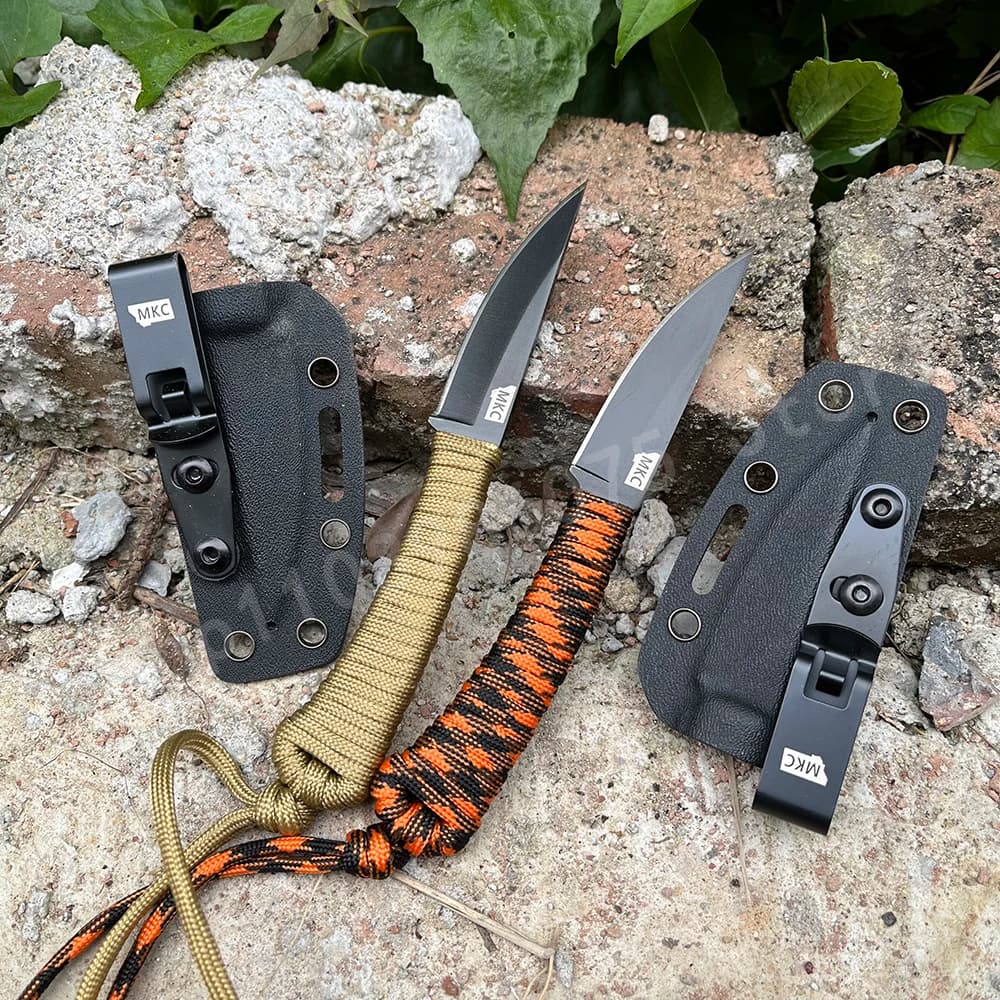 MK.C Coltello dritto piccolo portatile Lama 440c Manico in corda di nylon Coltello da frutta affilato portatile Coltello da pesca da campeggio Regali da uomo
