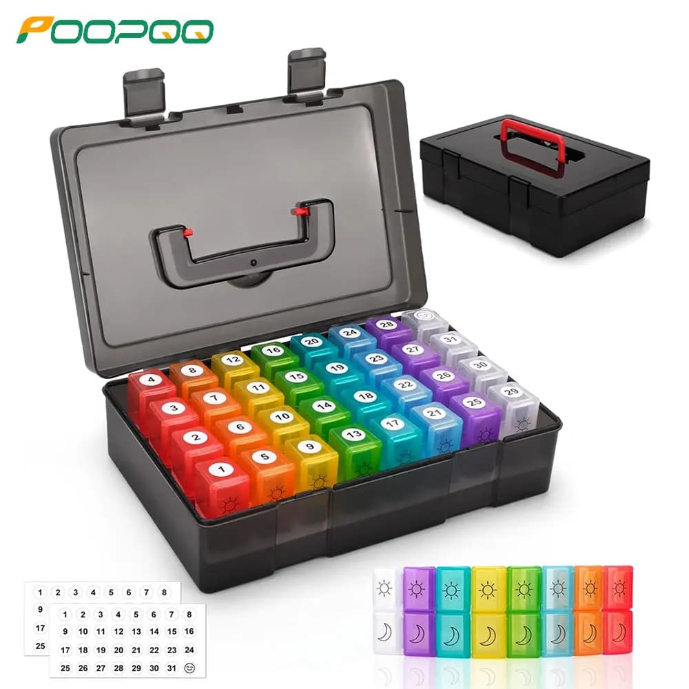 Monthly pills 2 times a day, pills with AM PM compartments, organizer for medicines for vitamins, supplements and medicines