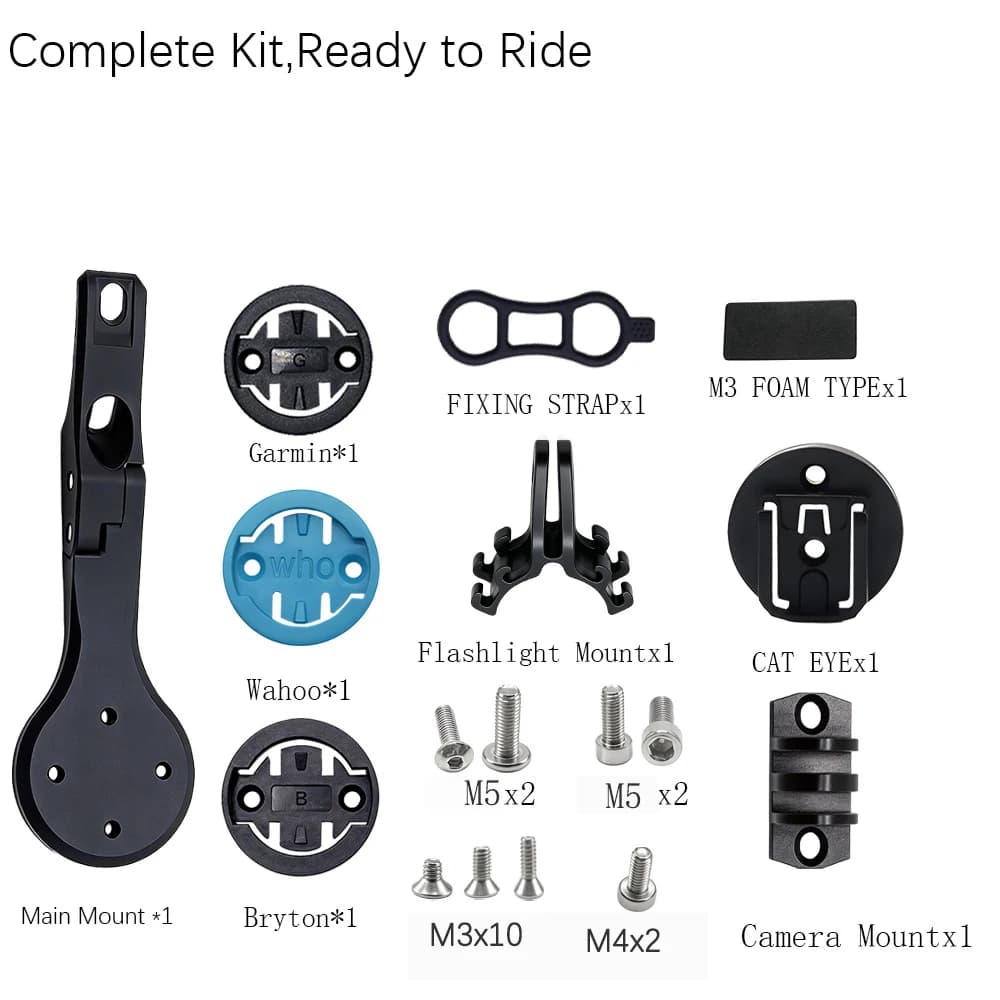 Bike Computer Mount for Garmin Wahoo Bryton, Lightweight Aluminum Alloy with Action Camera Adapter for Night Riding Safety