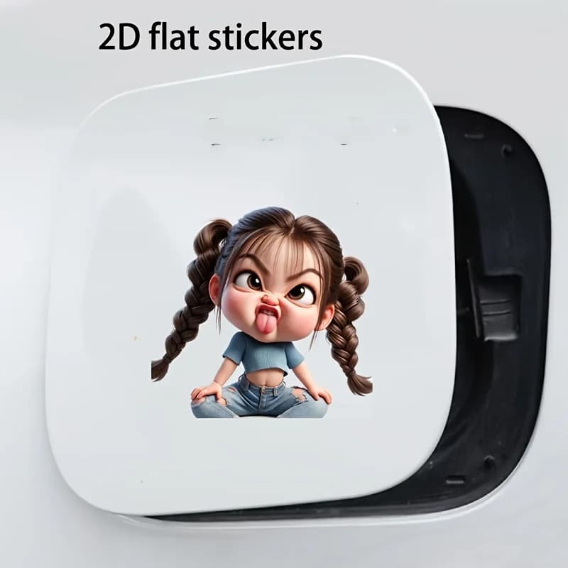 2D Flat Cute Funny Girl Vinyl Sticker, Waterproof Decal For Car Laptop Water Bottle Truck Phone Motorcycle Window Wall Cup
