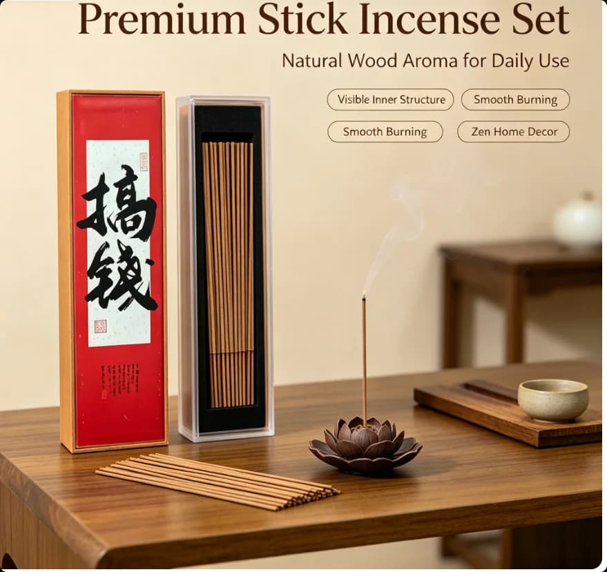 Chinese Calligraphy Stick = Gift Box Natural Wood Incense Sticks For Meditation Yoga Home Zen Aroma Fragrance Decor Present
