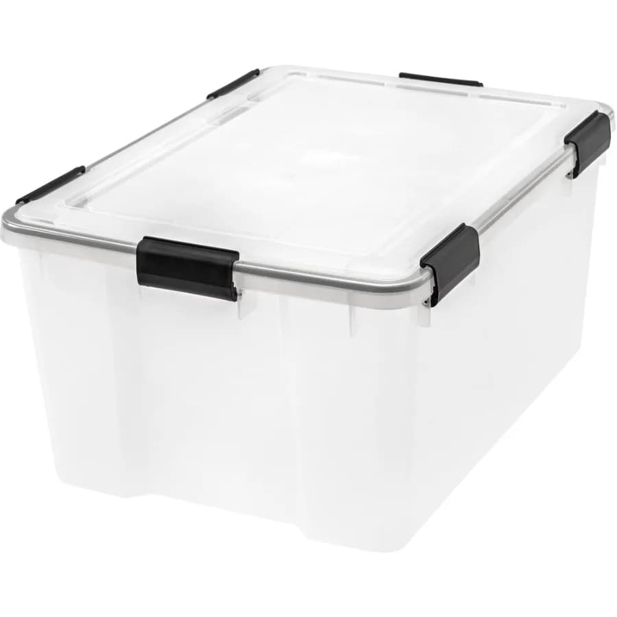 IRIS WeatherPro 62-quarters transparent storage box, ideal for organizing tools, outdoor equipment and houseware in garage, basement or