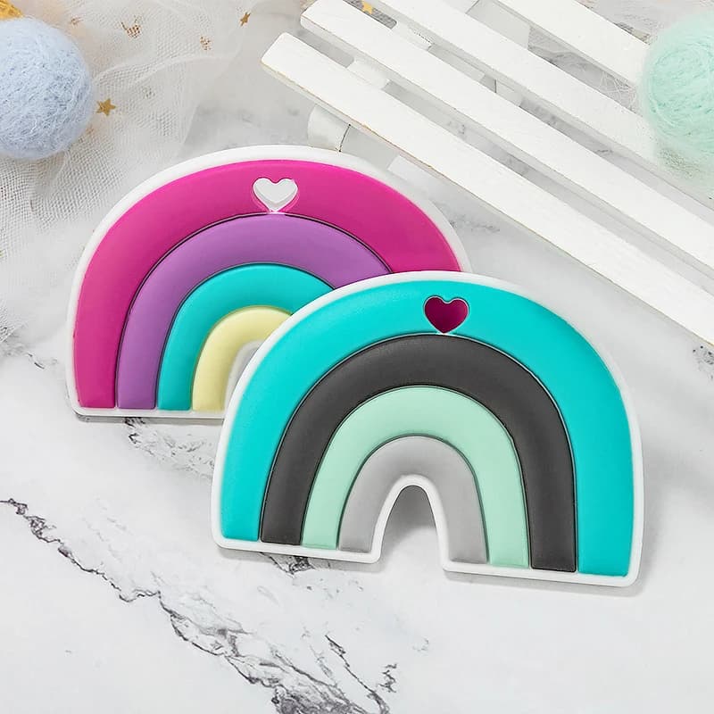 1PC Baby Safe Silicone Teether Cartoon Rainbow Molar Stick for Toddlers Teething Rings Food Grade Infant Chewing Toys