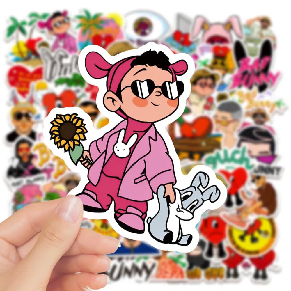 50 Pezzi Adesivi Bad Bunny Singer, Graffiti Cartoon Divertenti e Creativi per Decorazione Fai-da-te di Cover per Telefono, Borracce, Laptop, Valigie