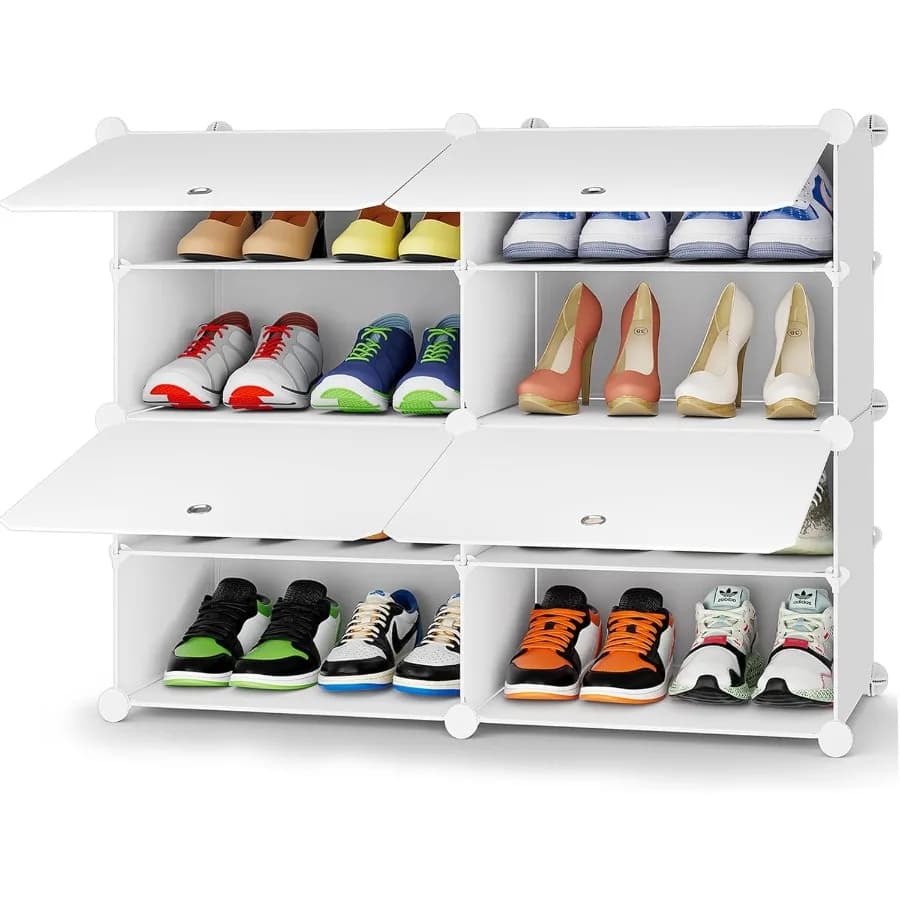 Scarpiera Armadietto per scarpe a 4 livelli 16 paia di ripiani per scarpe in plastica Organizzatore per armadio Corridoio Camera da letto Ingresso