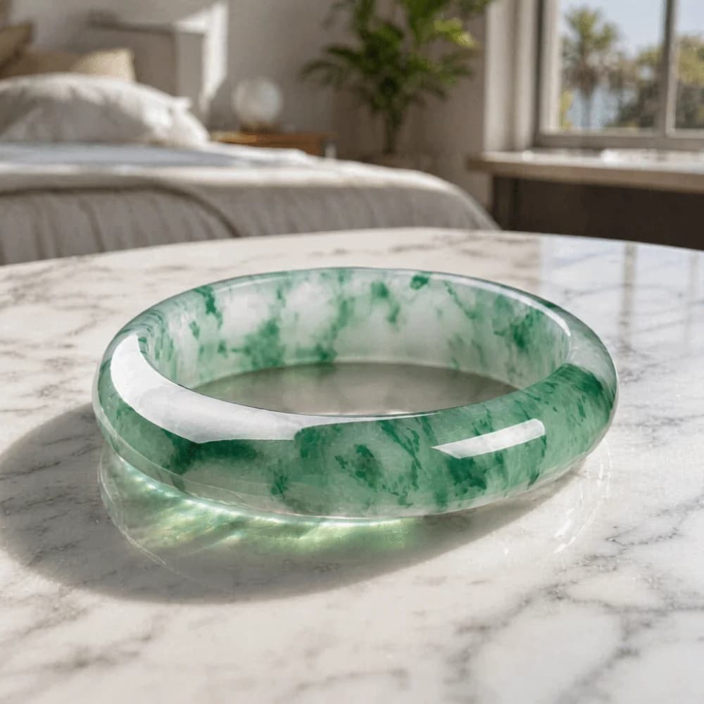 Round Jade Bracelet Ice-Seed Charm Jewelry Green Jade Bangle Hand Ring Floating Flower Round Bangle Bracelet Girlfriends