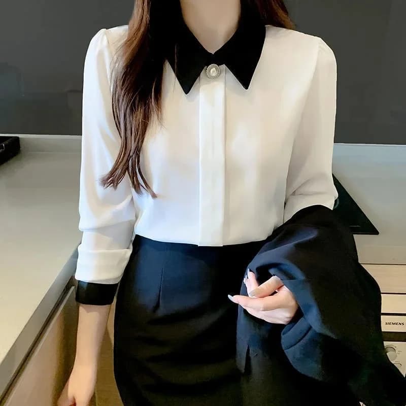 Women's Style Blouses Spring Autumn Shirts Lady Casual Long Sleeve Overturned Collar Blusas Top
