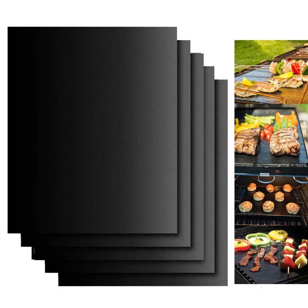 BBQ Grill Mat, PTFE Teflon 0.2mm Nonstick 40x33cm Cuttable Reusable Heat Resistant 260°C Dishwasher Safe for Gas Charcoal Electr