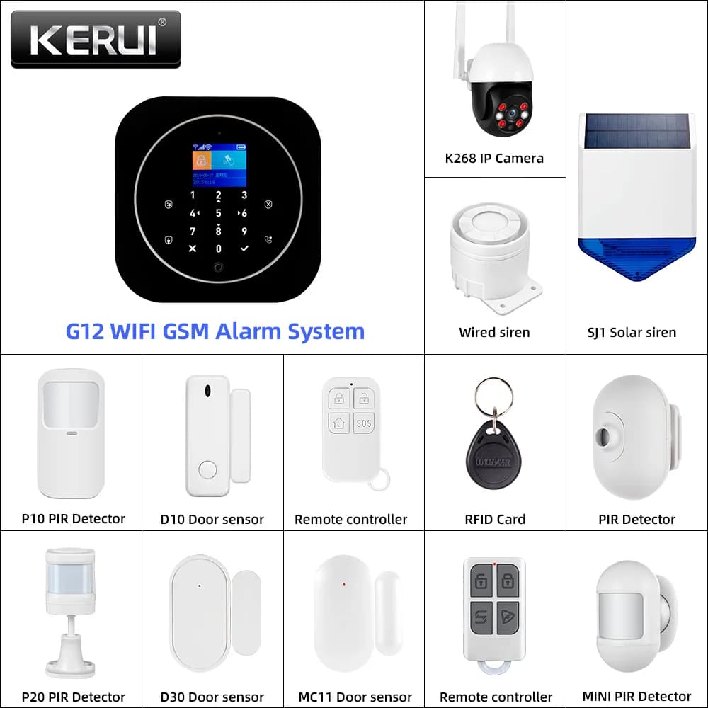 KERUI G12 WIFI GSM Host di allarme Fai da te il tuo kit di allarme per la sicurezza domestica con sensore di porta/movimento, telecamera IP Controllo APP Smart Life