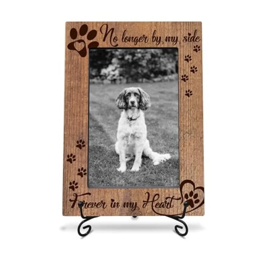 4X6 Wooden Photo Frame with 1 Iron Stand - No Longer By My Side, Forever In My Heart - Picture Frame, Memorial Gifts For Dog Ca