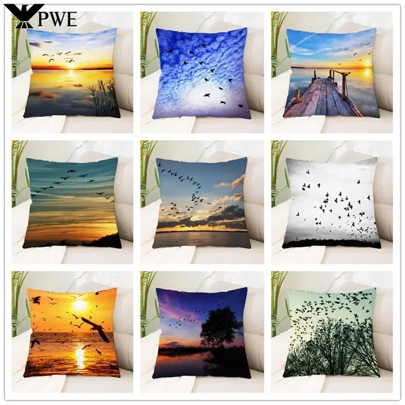 45x45 cm Onde del mare Federa da spiaggia Cuscino da ufficio Creativo Home Car Fodera per cuscino lombare Vista mare Federa per cuscino