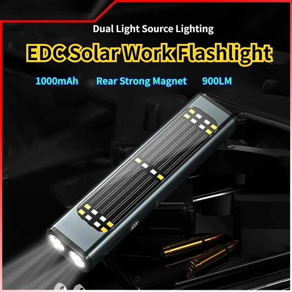 Aluminium Alloy Flashlight, Portable Work Light with Strong Brightness, Solar Charging, Magnetic Attraction, Ideal for Exterior