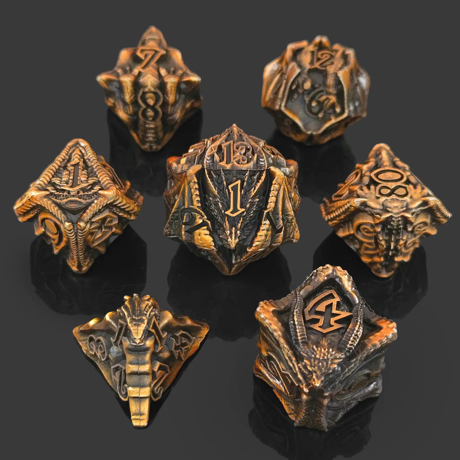 7 pezzi DND Set di dadi poliedrici in metallo D&D Dungeons and Dragons Gioco di ruolo di ruolo D20 D12 D10 D8 D6 Dice