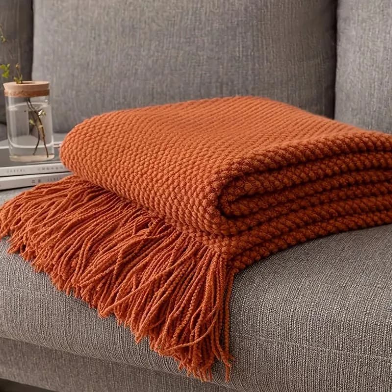 Coperte lavorate a maglia rosso arancione Plaid accoglienti con nappe Divano letto di lusso vintage Divano Copriletto Coperte regalo per fattoria