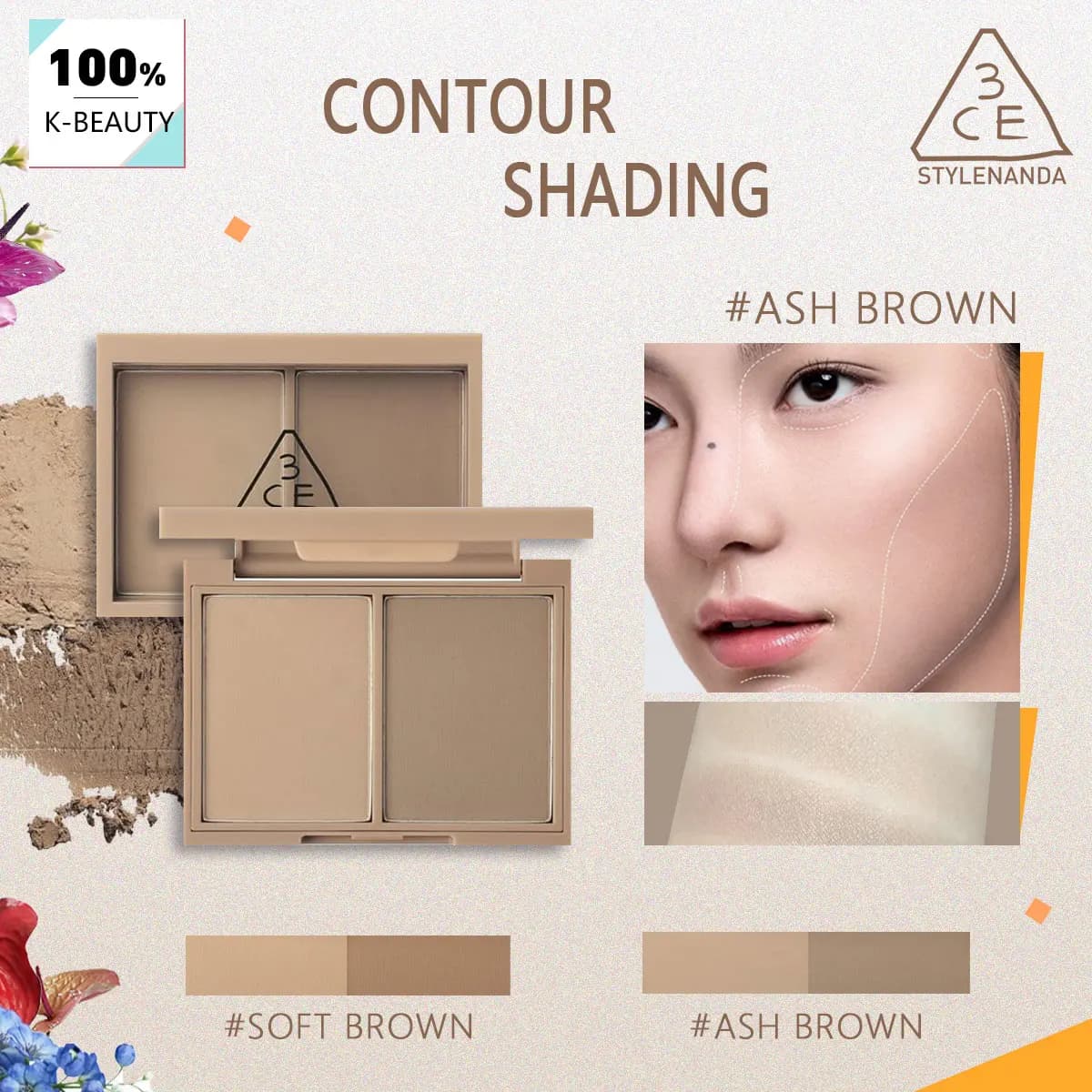 3CE Contour Shading, Lunga Durata, Effetto Naturale, Leggero e Facile da Sfumare, Copertura Modulabile, K-Beauty, Trucco Coreano