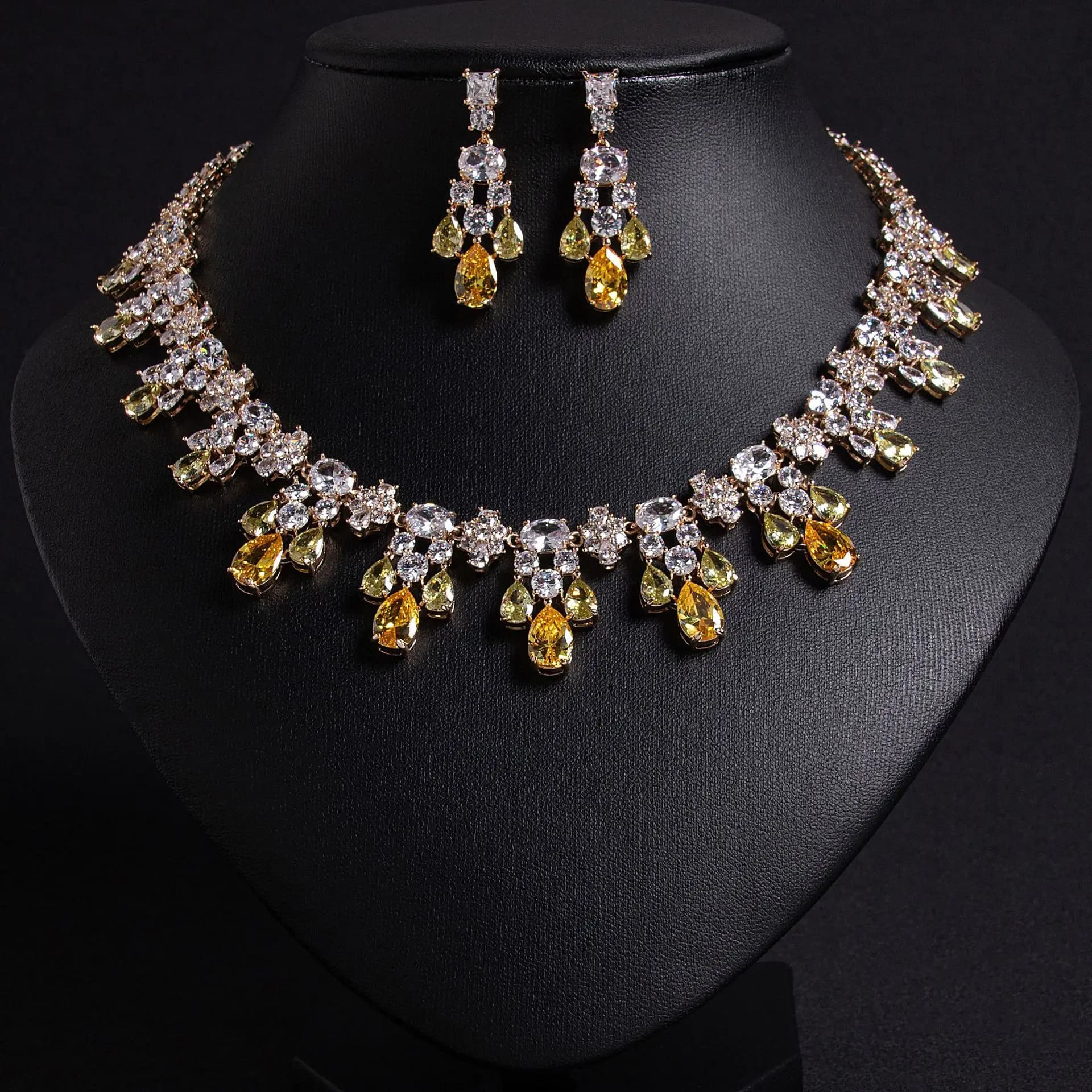 Amazing summer sparkly yellow women's jewelry set, necklace, earrings, year-end dance, banquet, party gift, wedding dresses accessories M-284
