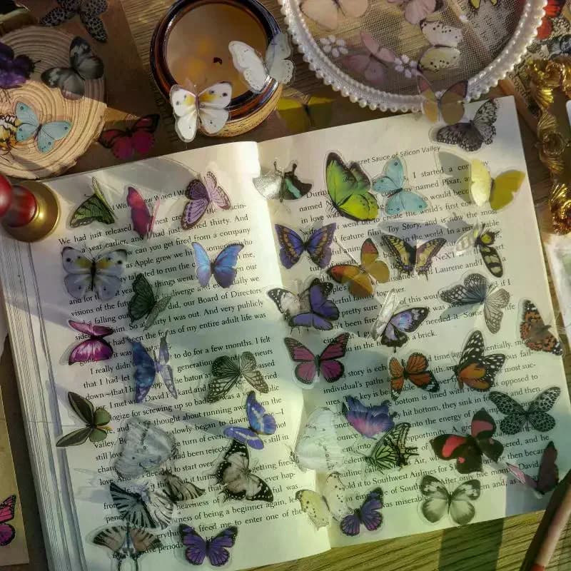 40Pcs/Pack Art Collage Junk DIY Scrapbooking Butterfly Series Stickers PET Waterproof Craft Aesthetics Decals Decor