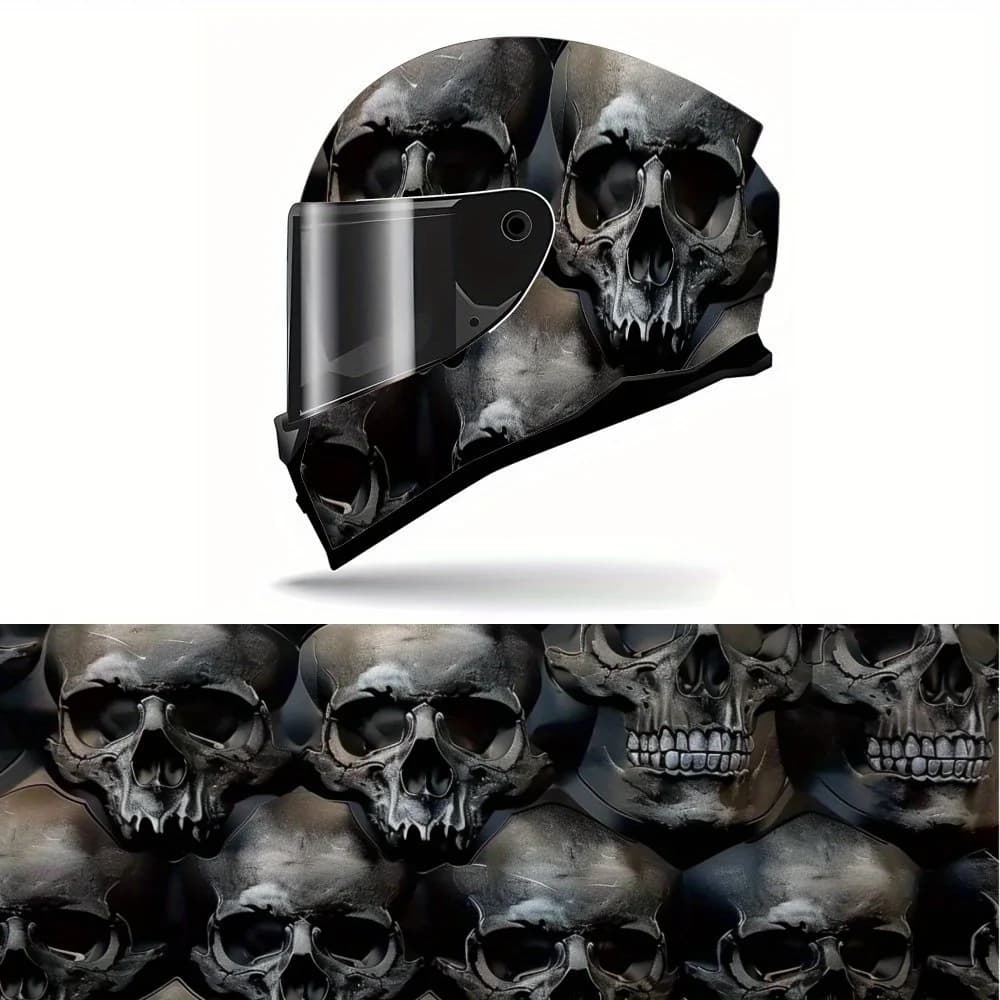 Adesivo per casco intero con teschio nero grigio - Adesivo grafico da corsa per motociclisti in PVC resistente e impermeabile per gli amanti della guida, regalo perfetto