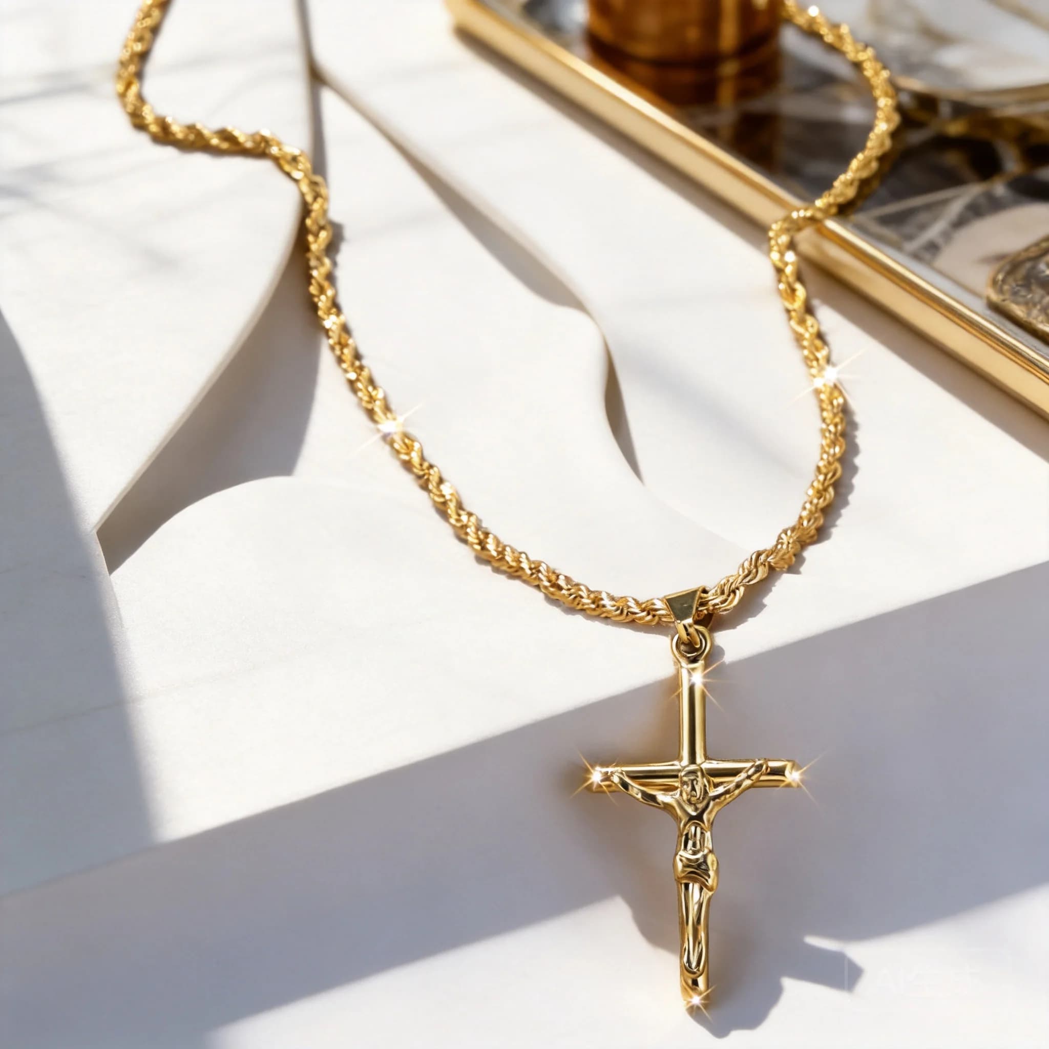 2026 Minimalist Geometric Jesus Cross Pendant Necklace For Men Women Daily Wear Color Retaining Electroplated Copper Twist Chain