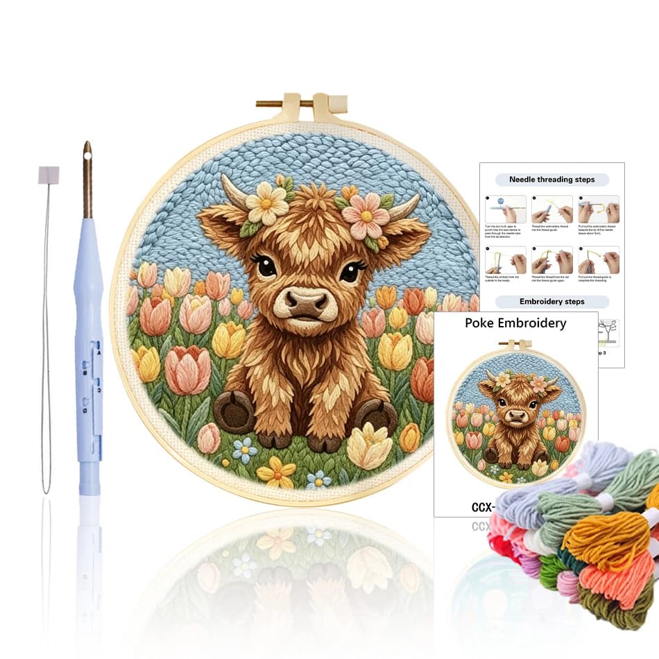 GATYZTORY punch needle embroidery kits Art and crafts with needles Cattle animals Personalized Gift Cross stitch set Diy 20x20cm