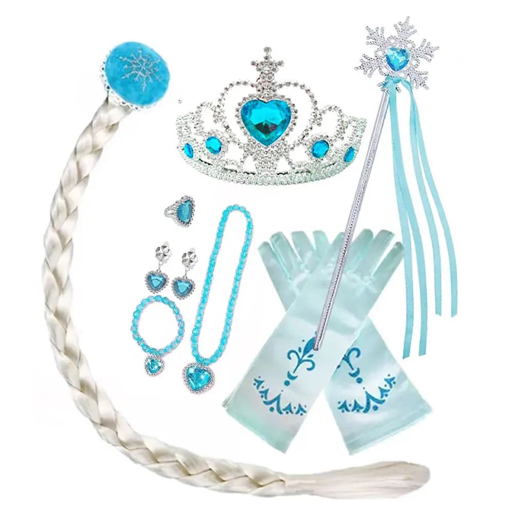 Bambini principessa Costume Cosplay plastica cristallo diadema fiocco di neve gioielli collana orecchini Kit ragazza Elsa Anna vestito da partito accessorio