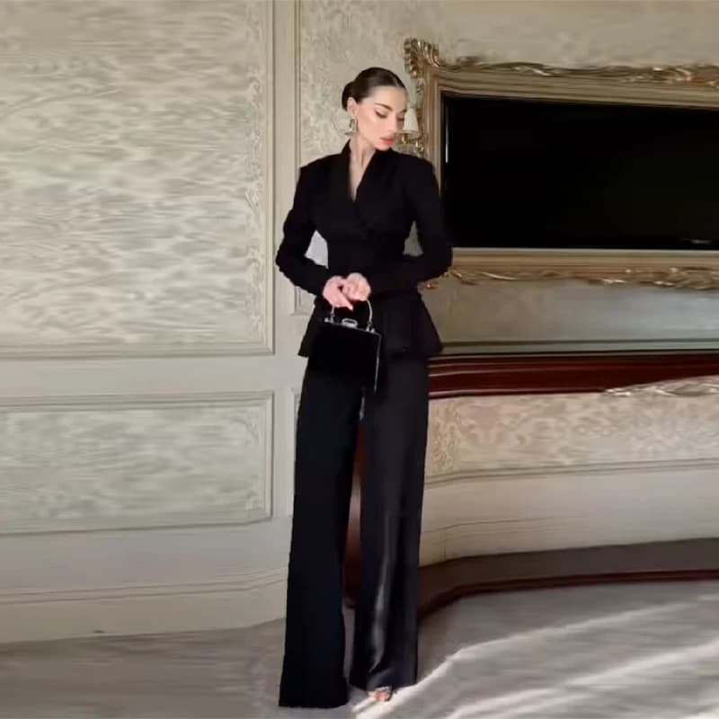 Completo Donna Vintage con Blazer e Pantaloni, Giacca Doppiopetto a Vita Stretta, Pantaloni a Gamba Larga, Nuovo Outfit da Festa per Signora 2026