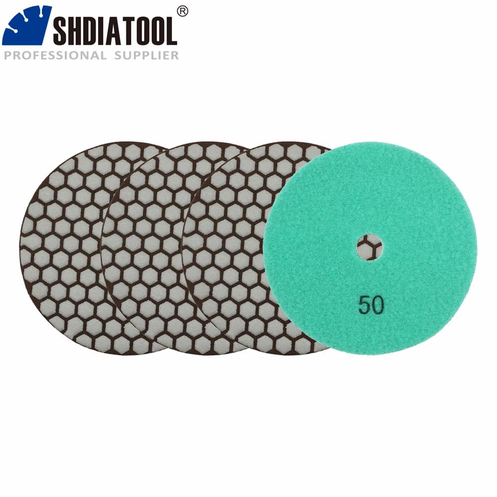 SHDIATOOL 4Pcs Diamond Flexible Dry Polishing Pads 125mm/5" Abrasive Sanding Disc Stone Granite Marble Ceramic Tile Polisher Pad