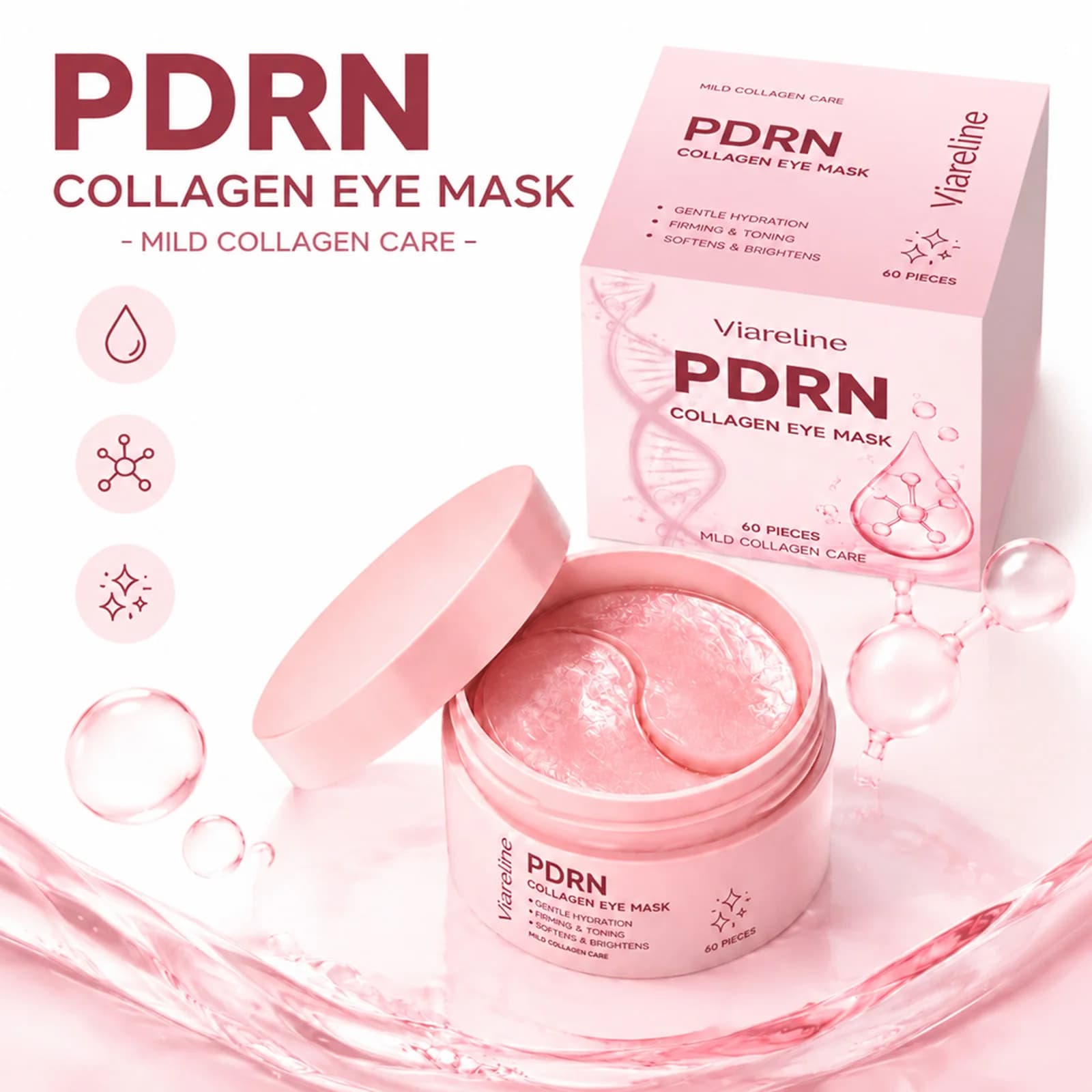 PDRN & Collagen Pink Eye Mask Firming Under‑Eye Patches For Dark Circle And Puffiness Brightening Soothing Tired Eye Skin