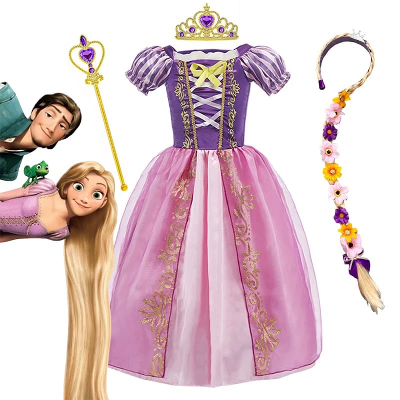 Costume da principessa Disney Rapunzel per ragazze, bambini, vestire aggrovigliato, compleanno, carnevale, festa di Halloween, vestiti aggrovigliati