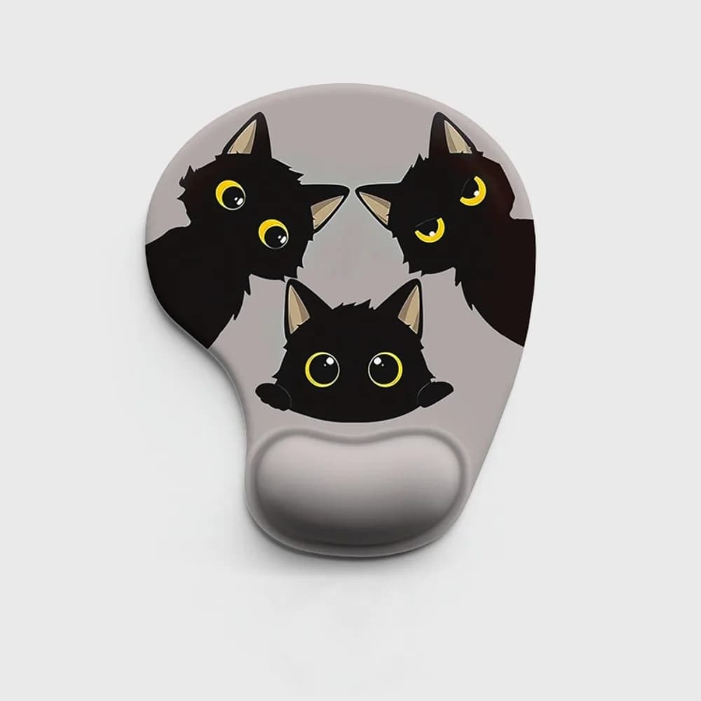 Tappetino Ergonomico per Mouse a Forma di Gatto Nero, Comodo e Antiscivolo, Tappetino da Scrivania con Simpatico Design a Cartone Animato, Supporto per Polso, per Computer