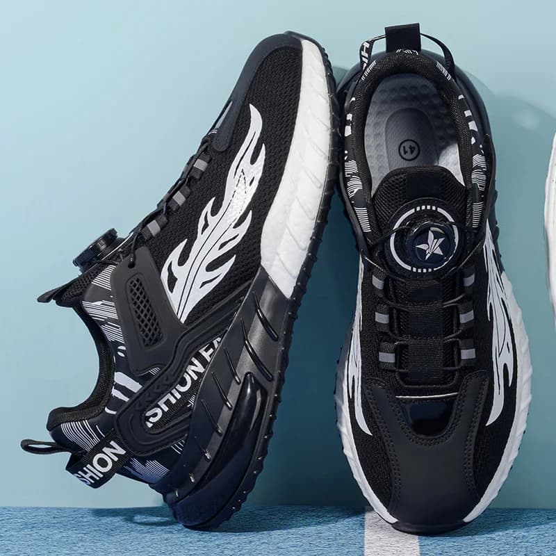 Scarpe da ginnastica da uomo con chiusura a rotazione, traspiranti in mesh, antiscivolo con suola spessa, per corsa, sport casual e camminata all'aperto