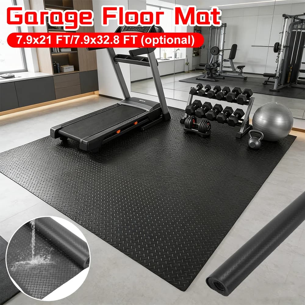 Garage Mat 7.9x21/32.8 FT, 2.5mm Flooring Roll for Sub Auto, Diamond Plate PVC Mat for Storage, Gyms, Trailers
