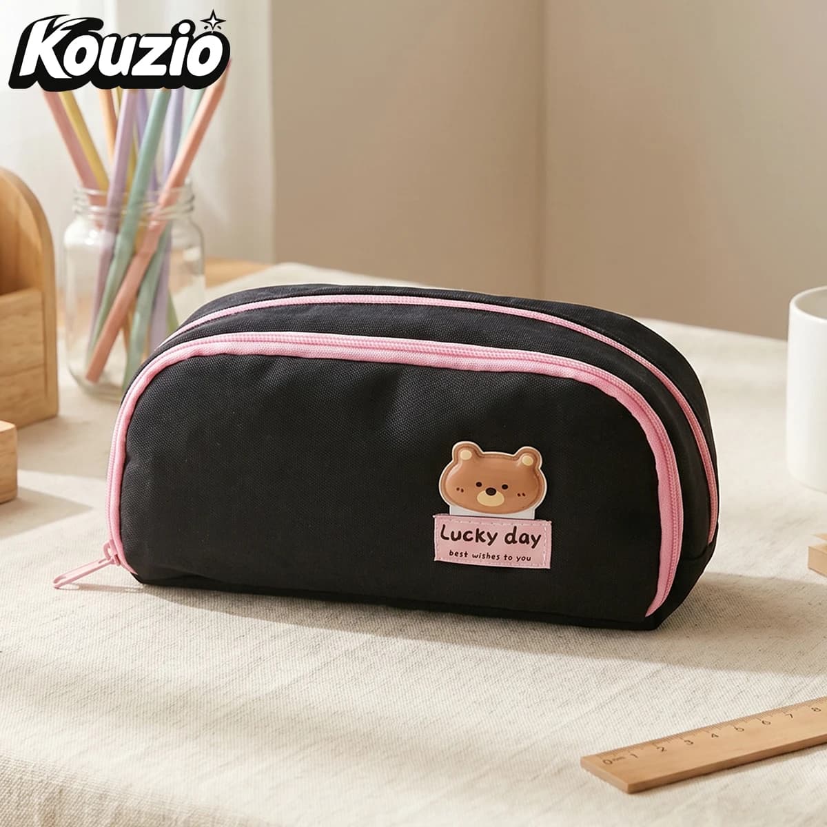 Oxford Cloth Pencil Case, Large Capacity Pen Pouch, Double Layer Organizer Bag, School Office Supplies - KOUZIO