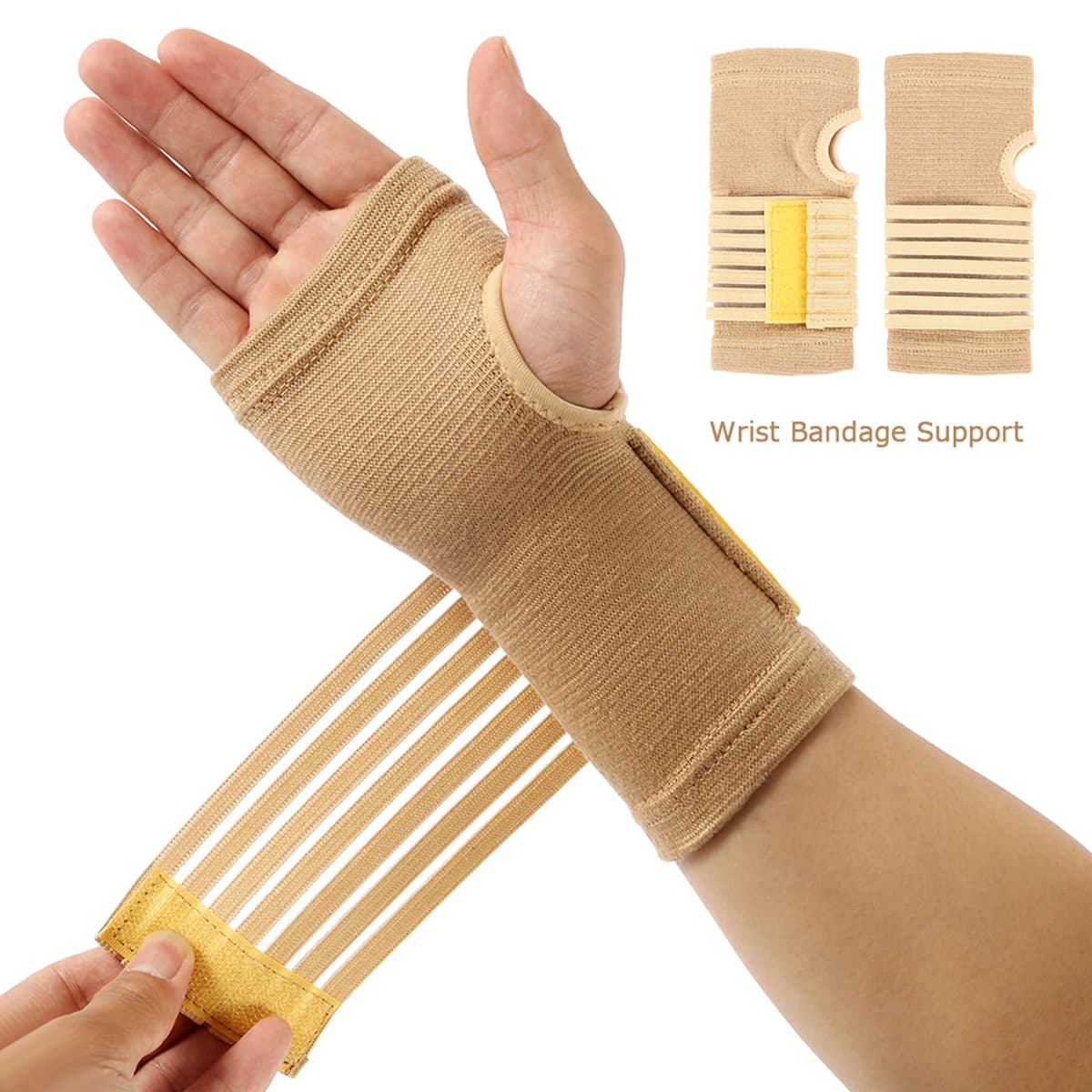 2 pezzi supporto per benda da polso guanti di supporto per mano da polso beige guanti per cinturino di supporto per polso per pollice per distorsioni, infortuni o sport