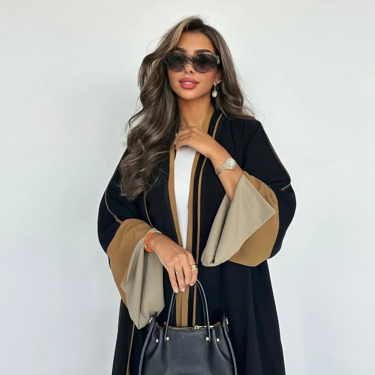 Dubai Elegant Long Fashion Muslim Women's Dress Cardigan Summer Middle East Splicing Sleeves Big Abaya Dress