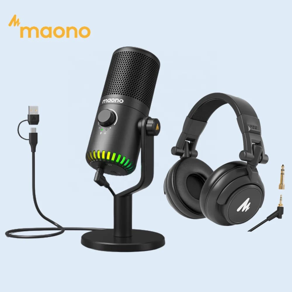 Maono DM30 Programmable RGB Gaming Microphone 3-in-1 Mic Knob Podcast Mic Desktop USB Type C Condenser Gaming Microphones