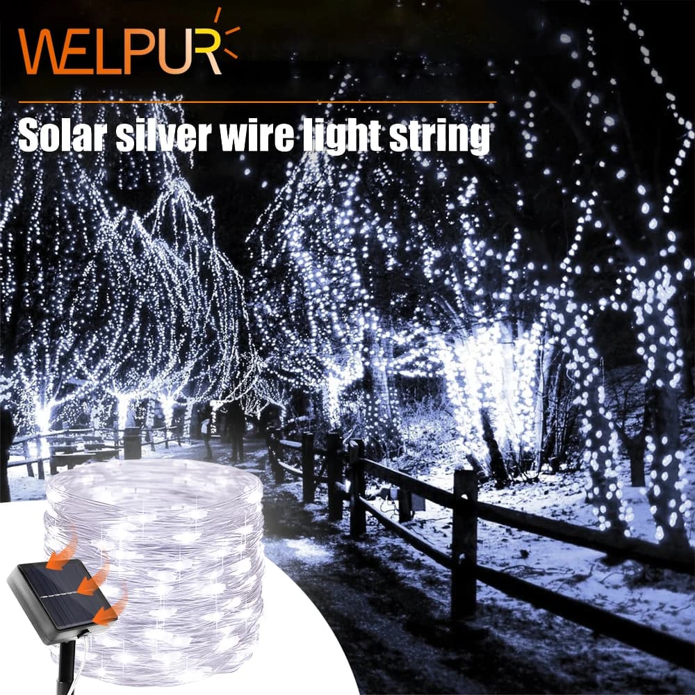 Luci solari natalizie Luci fiabesche solari per esterni 8 modalità di illuminazione Luci scintillanti per decorazioni natalizie per matrimoni in feste in giardino