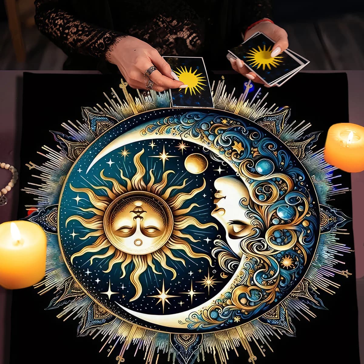 Sun and Moon Tarot Tablecloth Pagan Altar Cloth For Spread Tarot Reading Cover Divination Tarot Mat Spiritual Oracle Cards Pad